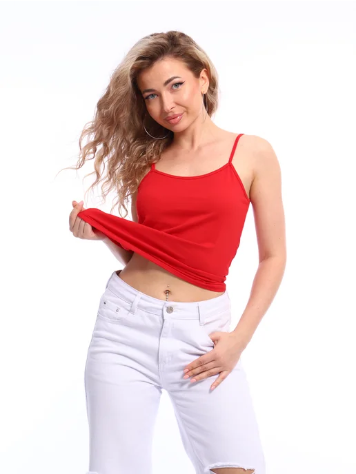 MatteoStyle Майка бельевая летняя на тонких бретелях, красный, фото 4