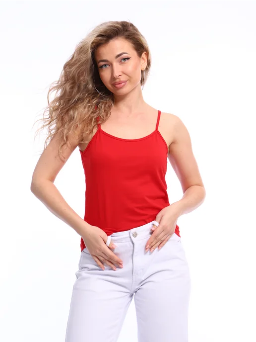 MatteoStyle Майка бельевая летняя на тонких бретелях, красный, фото 5