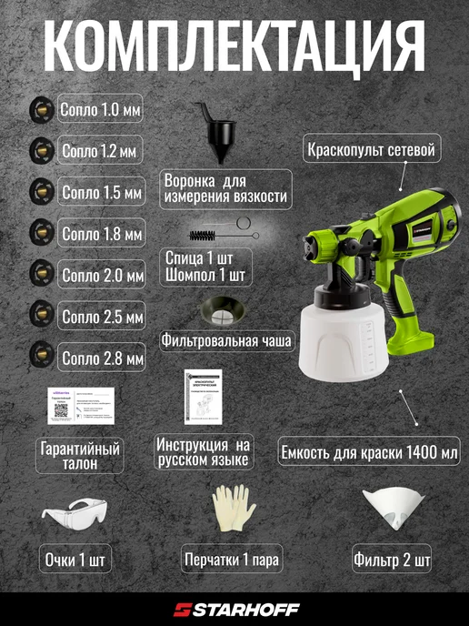 Starhoff Электрический краскопульт универсальный сетевой мощный, зеленый, фото 2