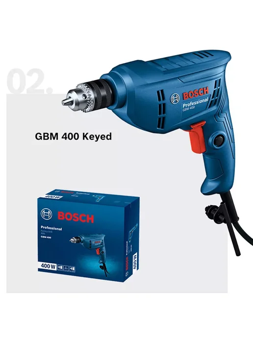 BOSCH Ручная дрель GBM 400 с металлическим патроном, синий, фото 3