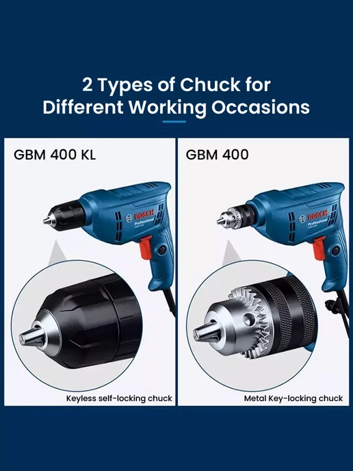 BOSCH Ручная дрель GBM 400 с металлическим патроном, синий, фото 7