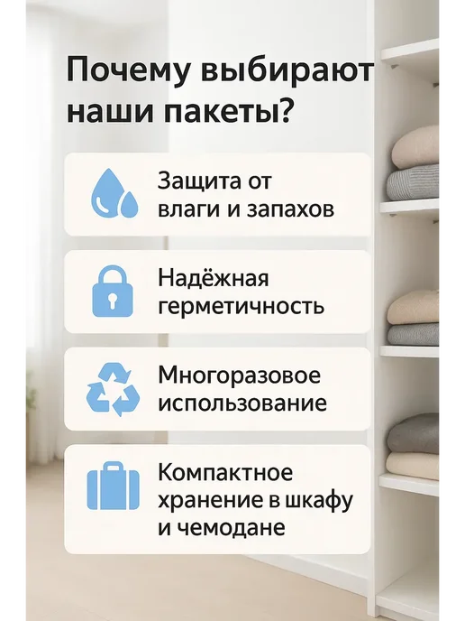 КАМИЛЬ Вакуумные пакеты для одежды и хранения вещей, 5 шт, фото 2