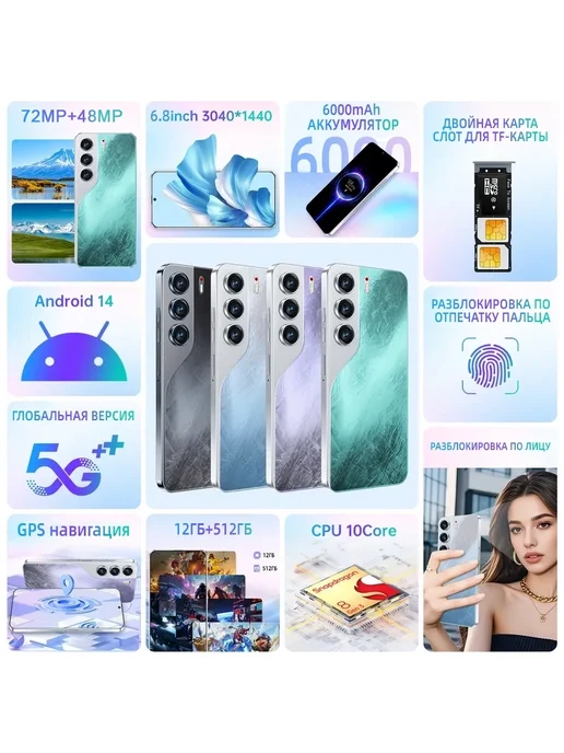 Смартфон YFQTXLW Camno 40 Pro 12/512 ГБ, синий, фото 2