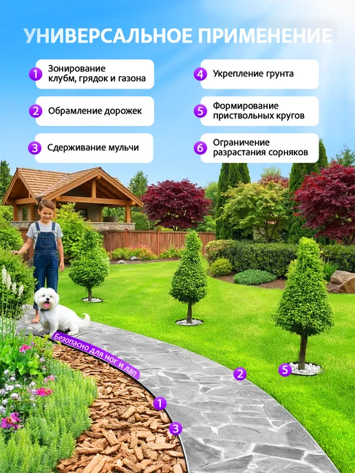 GO GRASS Бордюрная лента садовая, бордюр пластиковый 55 мм 10 метров, 10 м, фото 3