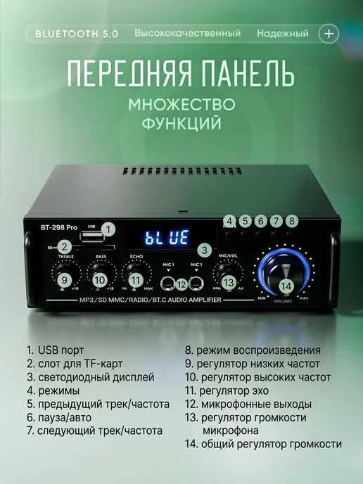 вортек Усилитель звука для колонок Loudix AV-298BT PRO, вариант, фото 5