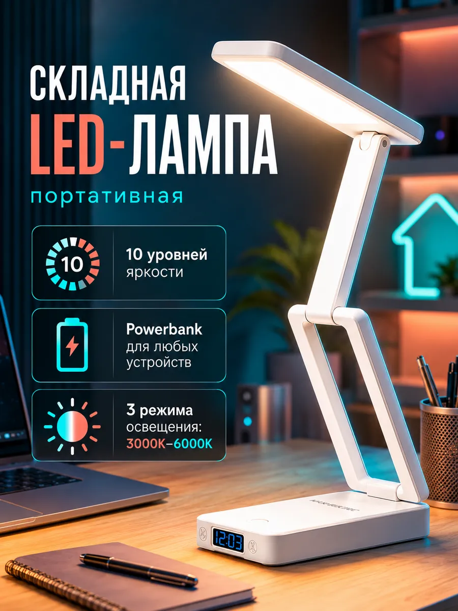 Лампа настольная складная с зарядкой