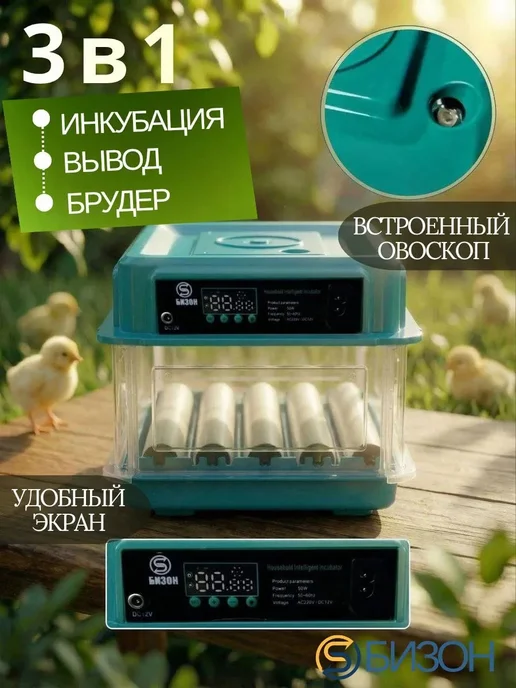 Bizon Инкубатор автоматический электронный на 15 яиц, голубой, фото 2