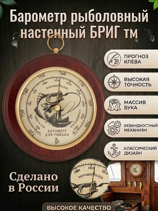БРИГ Барометр настенный БМ91221-М рыбак, черный