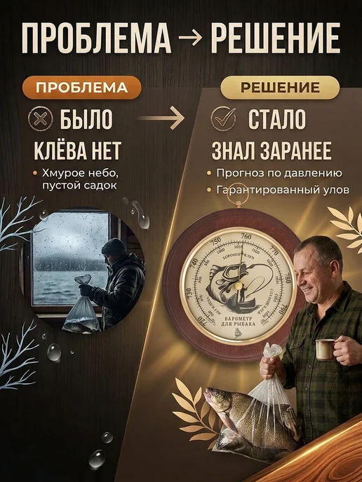 БРИГ Барометр настенный БМ91221-М рыбак, черный, фото 7