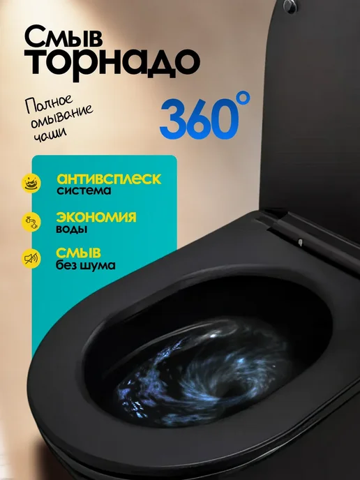 JOKI Унитаз напольный с безободковой чашей, черный, фото 2
