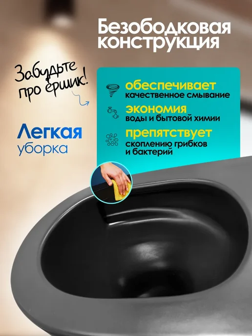 JOKI Унитаз напольный с безободковой чашей, черный, фото 3