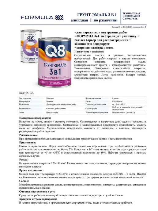 Formula Q8 Эмаль для металла и дерева ПФ-115, Светло-голубая 0,8 кг, 1,8 кг, ярко-зеленый, фото 5