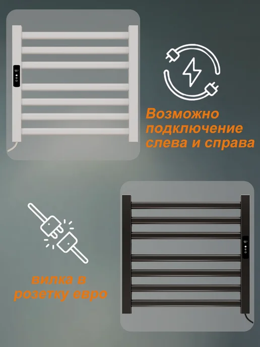 Полотенцесушитель электрический в ванную с терморегулятором, черный, фото 2