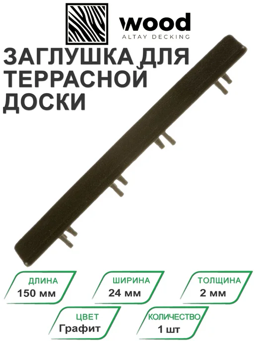 Altay Decking Заглушка торцевая ПВХ для террасной доски Графит, серый