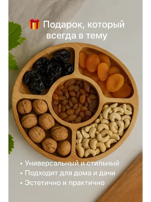 KA Менажница деревянная круглая с 5 отделениями, для закусок, красный, фото 3