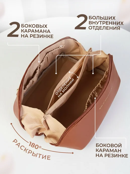 bosmart Косметичка женская дорожная, органайзер для косметики, коричневый, фото 2