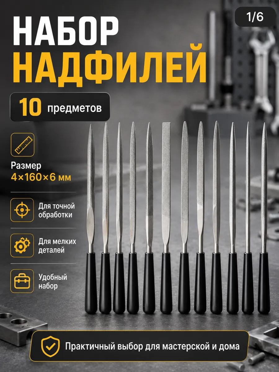 Набор надфилей из 10 предметов 4*160*6 мм