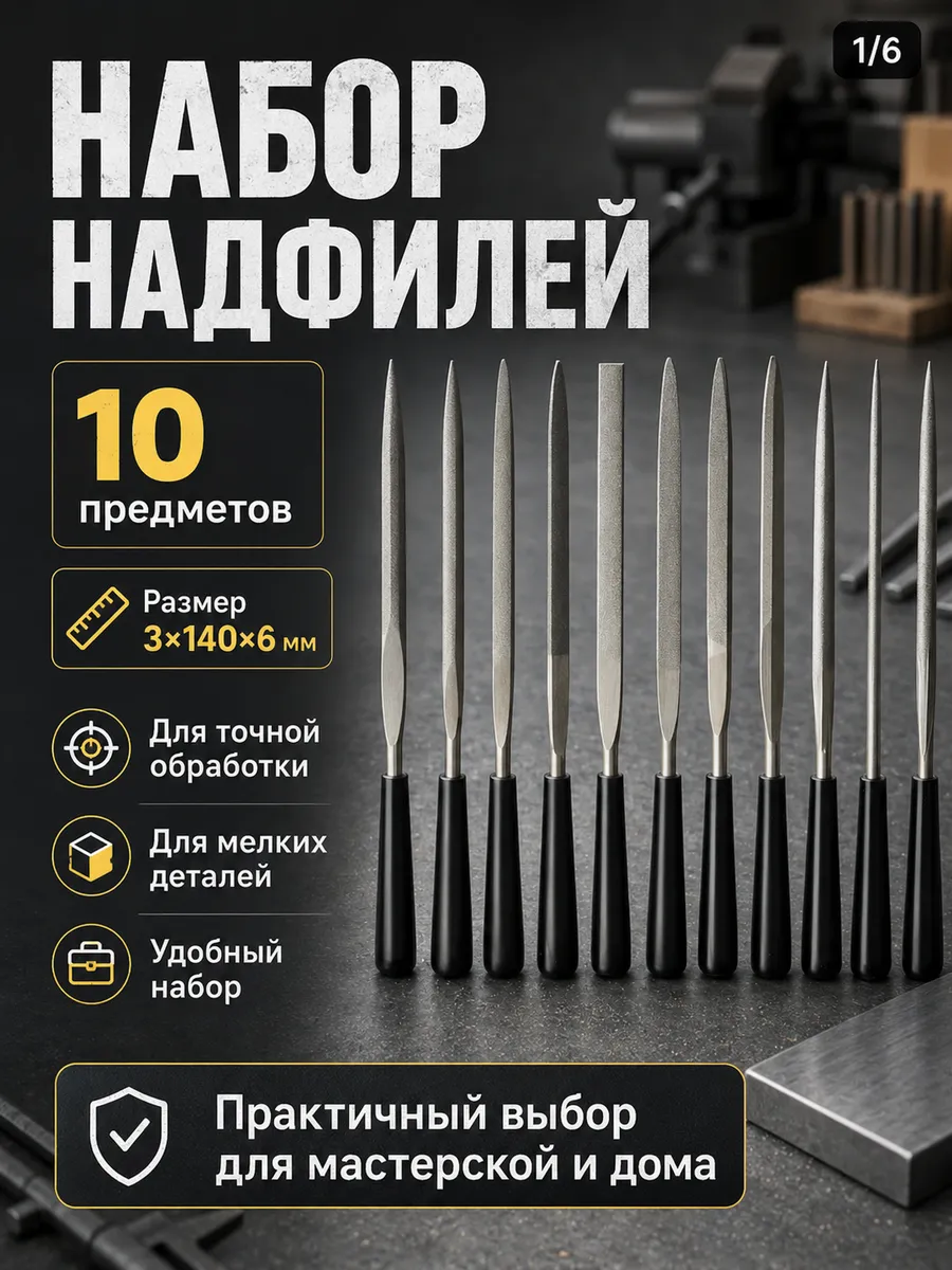Набор надфилей из 10 предметов 3*140*6 мм