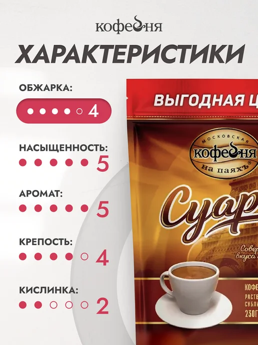 МОСКОВСКАЯ КОФЕЙНЯ НА ПАЯХЪ Кофе растворимый сублимированный Суаре 230гр, 230 г, фото 2