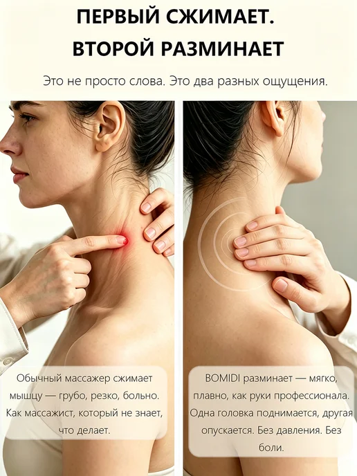 BOMIDI Массажер для шеи имитация рук беспроводной с подогревом, серый, фото 8