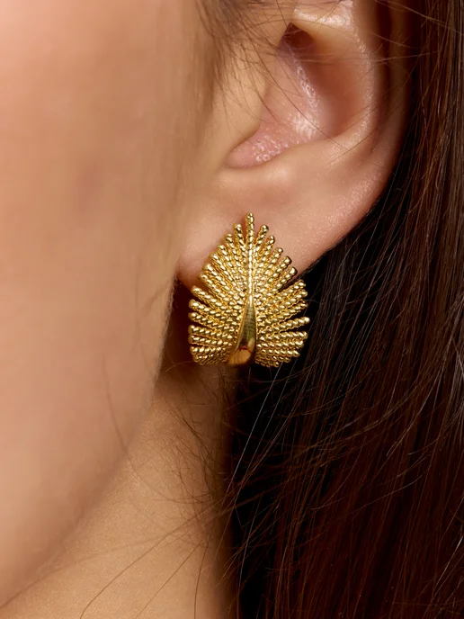ZLATTO Комплект бижутерии серьги и кольцо листья, желтый, фото 4