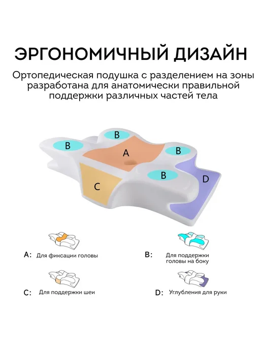 Ataria Подушка ортопедическая для сна с эффектом памяти, серый, фото 8