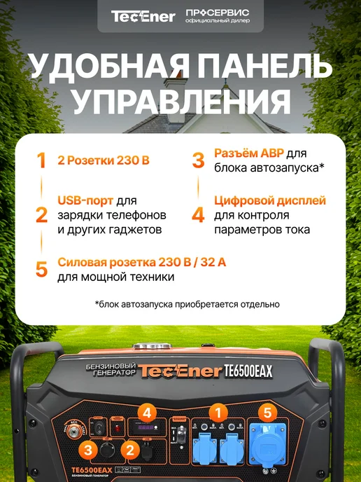 TecEner Генератор бензиновый 6.5 квт со стартером TE6500EAX, вариант, фото 5