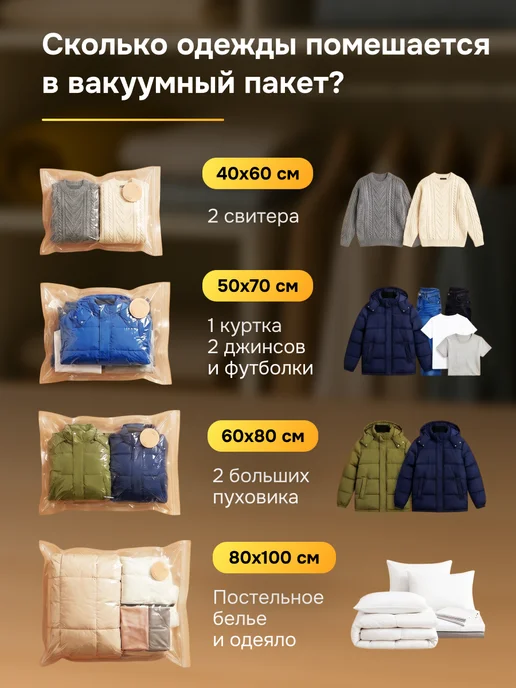 Han&K Вакуумные пакеты для одежды многоразовые с клапаном 10 шт, вариант, фото 2