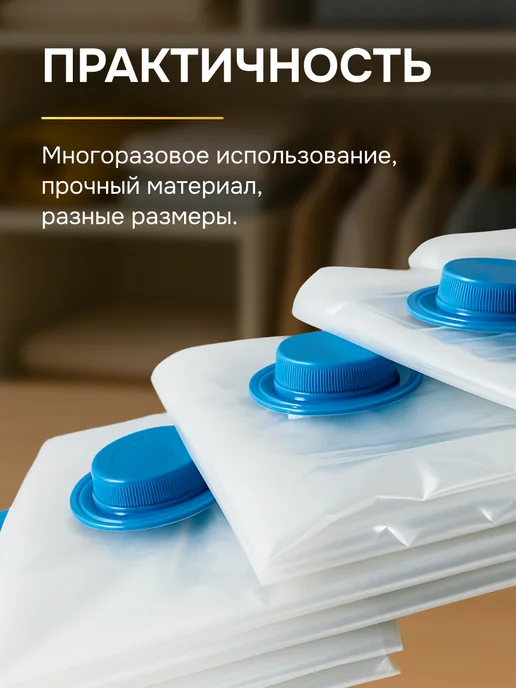 Han&K Вакуумные пакеты для одежды многоразовые с клапаном 10 шт, вариант, фото 7
