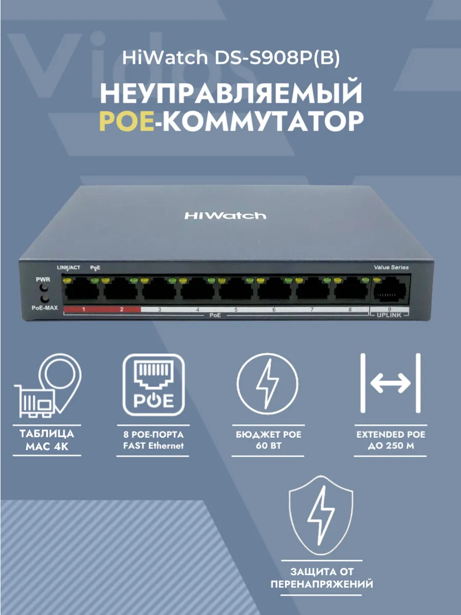 DS-S908P(B) коммутатор с питание POE