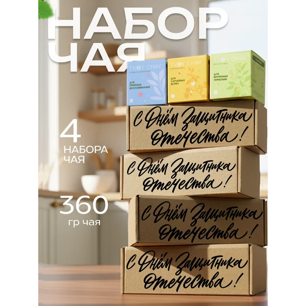 Комплект из 4 подарочных наборов чая 3 вкуса в коробке