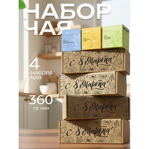 Комплект из 4 подарочных наборов чая 3 вкуса в коробке