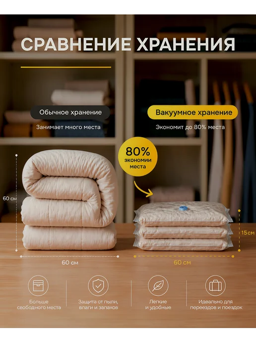 Han&K Вакуумные пакеты для одежды многоразовые с клапаном 10 шт, 10 шт, фото 5