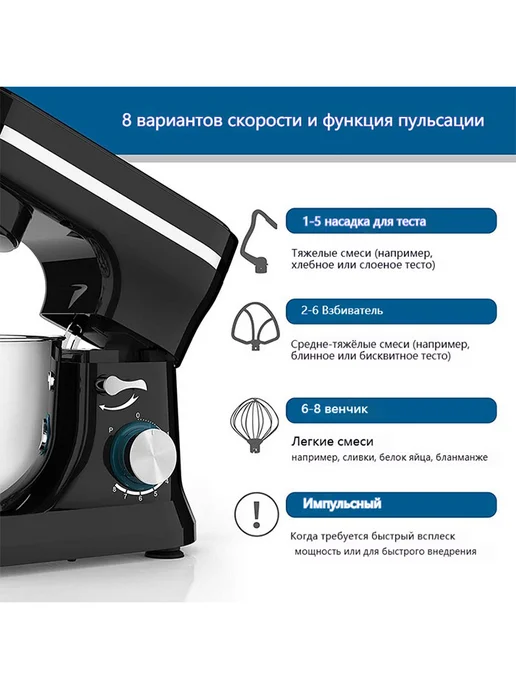 Бытовой кухонный миксер объем 5 л 1500 Вт, 5 л, 1500 Вт, фото 4