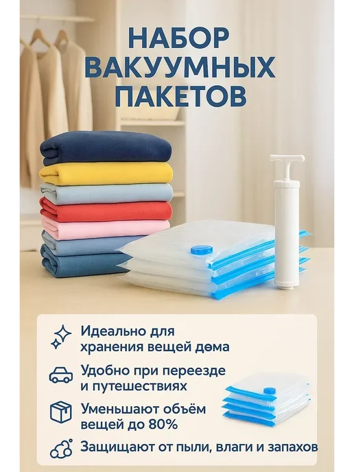 Baeff вакуумные набор пакеты для хранения вещей с ручным насосом, белый
