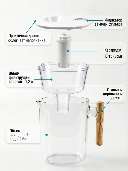 Фильтр кувшин стеклянный для воды B15, 3,8 л, фото 5