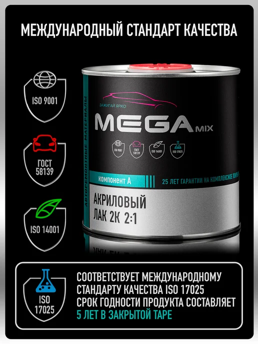 MEGAMIXnano Лак автомобильный 2К HS, Комплект Лак+Отверд. - 2 шт, 2 шт, фото 3