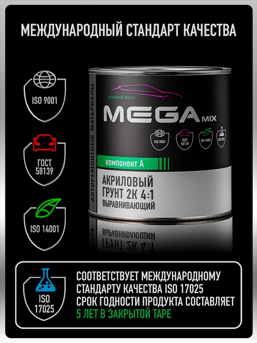 MEGAMIXnano Грунт автомобильный 2К, Серый, Комплект 2шт+респиратор, 2 шт, фото 3