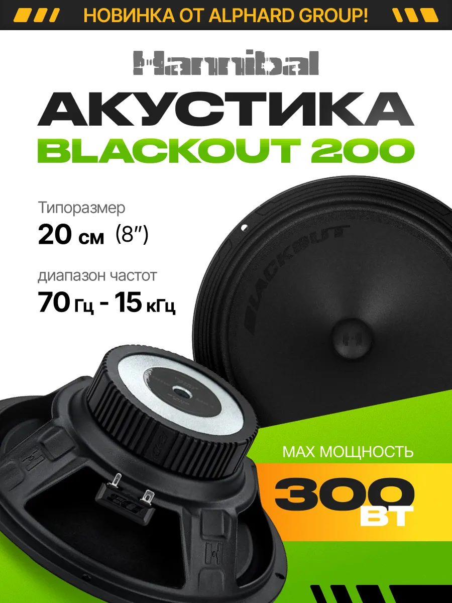 Колонки в машину Alphard Hannibal Blackout 200, 20 см