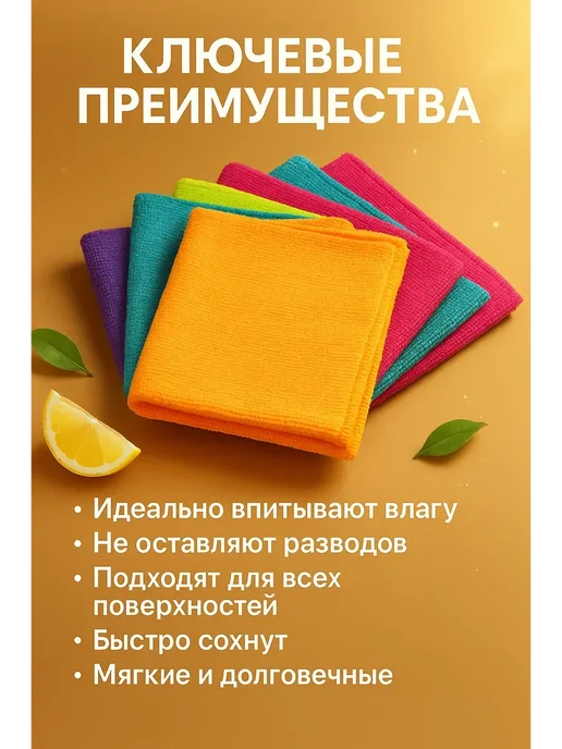 ARUbrand Салфетки микрофибра для уборки дома 5 шт x30 поверхностей, 5 шт, фото 2