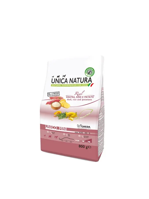 Сухой корм Unica Natura Картофел… для собак, мелкие, утка, 0,8 кг