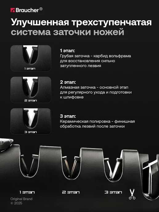 Braucher Точилка для ножей кухонных ручная профессиональная, черный, фото 3