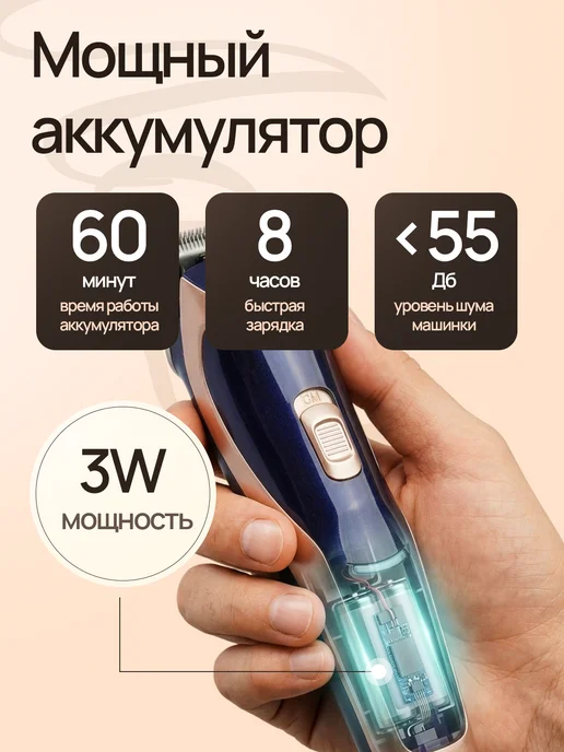 HEFFNER Профессиональная машинка для стрижки волос мужская, синий, фото 2