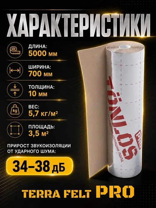 Tonlos TERRA FELT PRO Звукоизоляция для пола ТОНЛОС Терра Фелт Про, вариант, фото 2