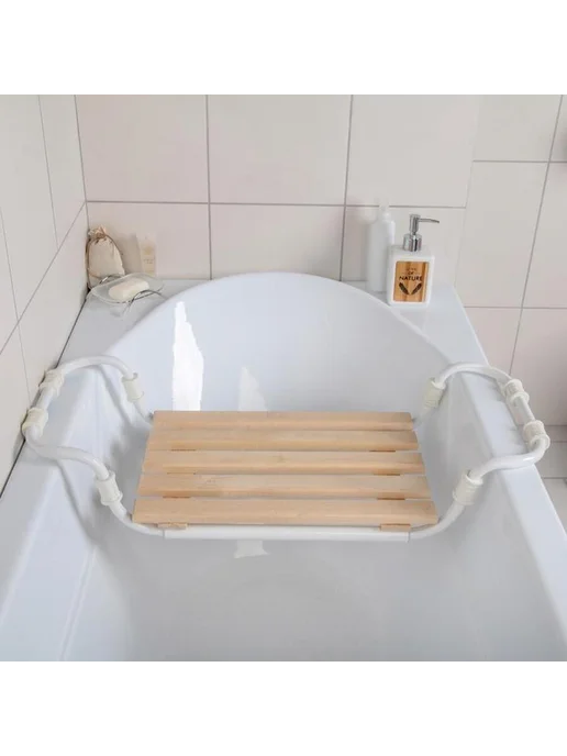 <> Раздвижное деревянное сиденье для ванной, бежевый, фото 2