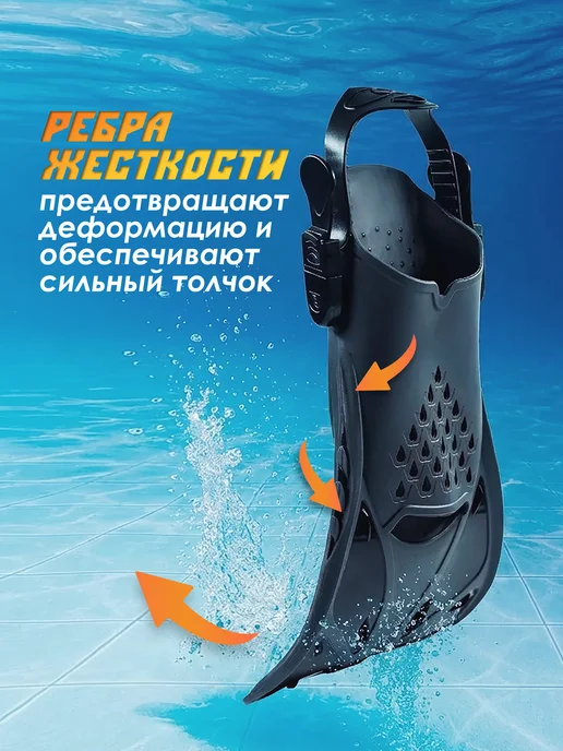 Wide Sport Ласты для бассейна короткие детские и взрослые тренировочные, черный, фото 3