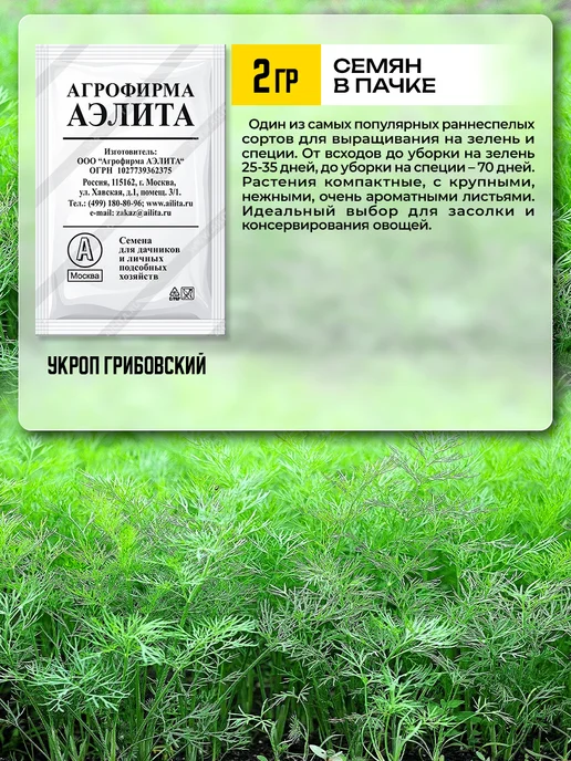 Агрофирма АЭЛИТА Семена укропа на зелень, зеленый, фото 3