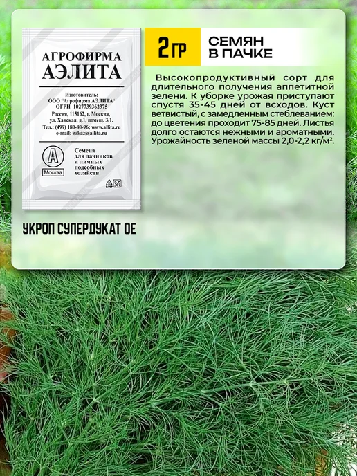 Агрофирма АЭЛИТА Семена укропа на зелень, зеленый, фото 8
