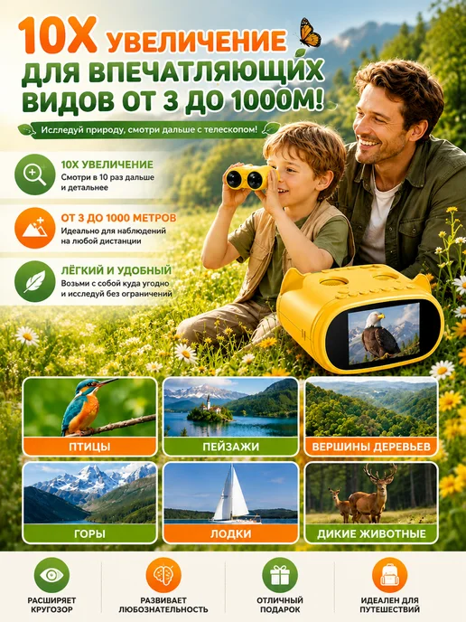1000X Ручной микроскоп для детей, желтый, фото 7