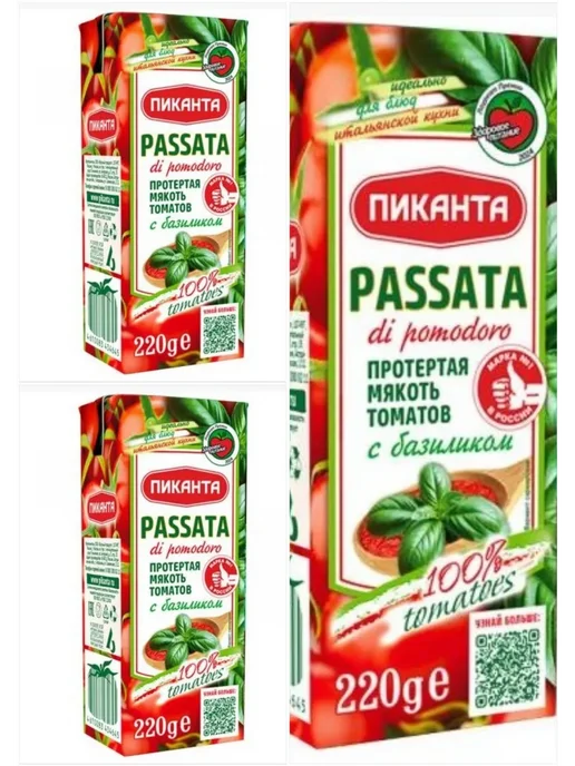 Пиканта Мякоть томатов протертая Passata с базиликом, 220 г 6 уп, 220 г, в упаковке 710 г
